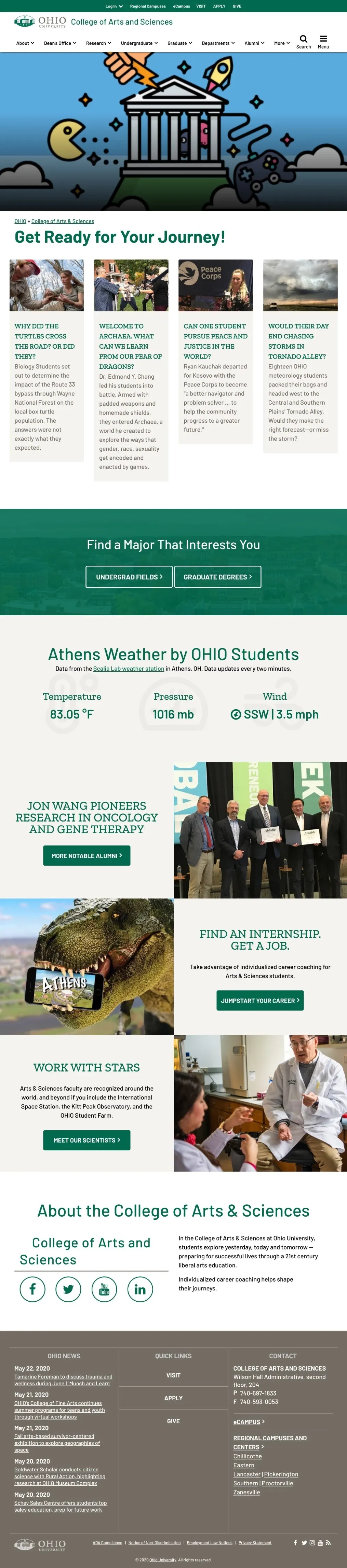 Screenshot of the College of Arts Sciences website.