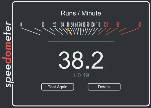 Goole Chrome Browserbench responsive speedometer result is 38.20