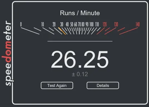 Microsoft Edge Browserbench responsive speedometer result is 26.25