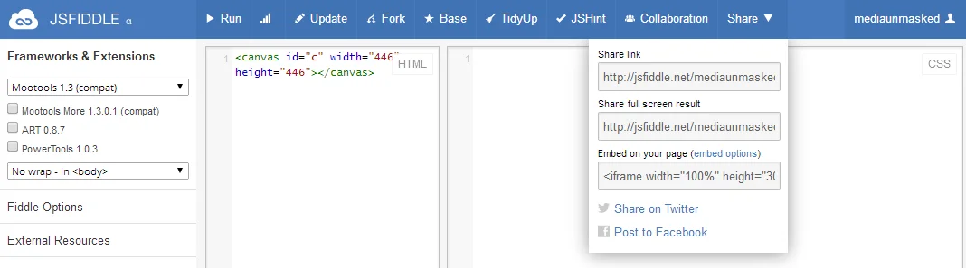 JS Fiddle share screenshot